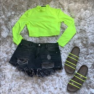 NWOT Neon Green Mock Neck Crop Top